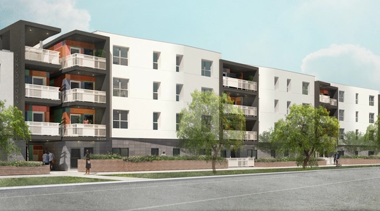 Artists' rendering of affordable and supportive housing complex.
