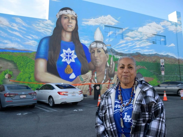 (Tina Calderon, Tongva Culture Bearer and inspiration for North Hollywood's “Still Here After 10,000 Years” mural.)