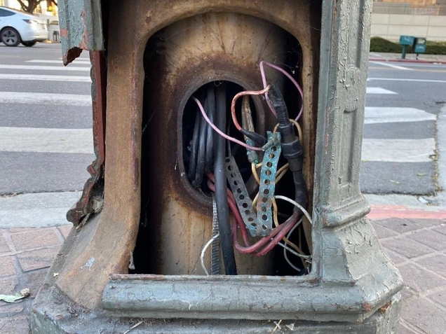 Light Post With Exposed Copper Wires
